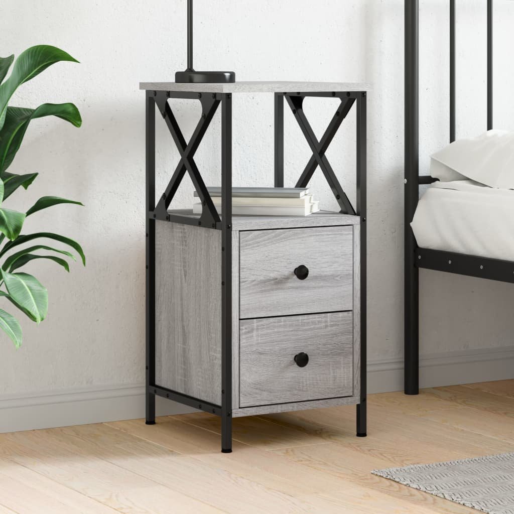 Walplus Engineered Wood Bedside Cabinet - Grey and Oak - 34 x 35.5 x 70 cm