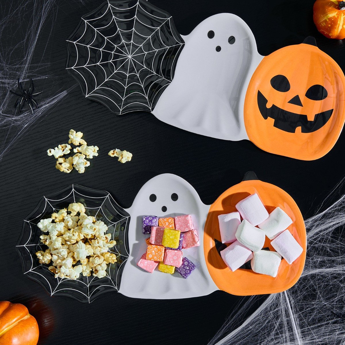 OHS 2 Pack Halloween Trio Serving Platters - Black/White