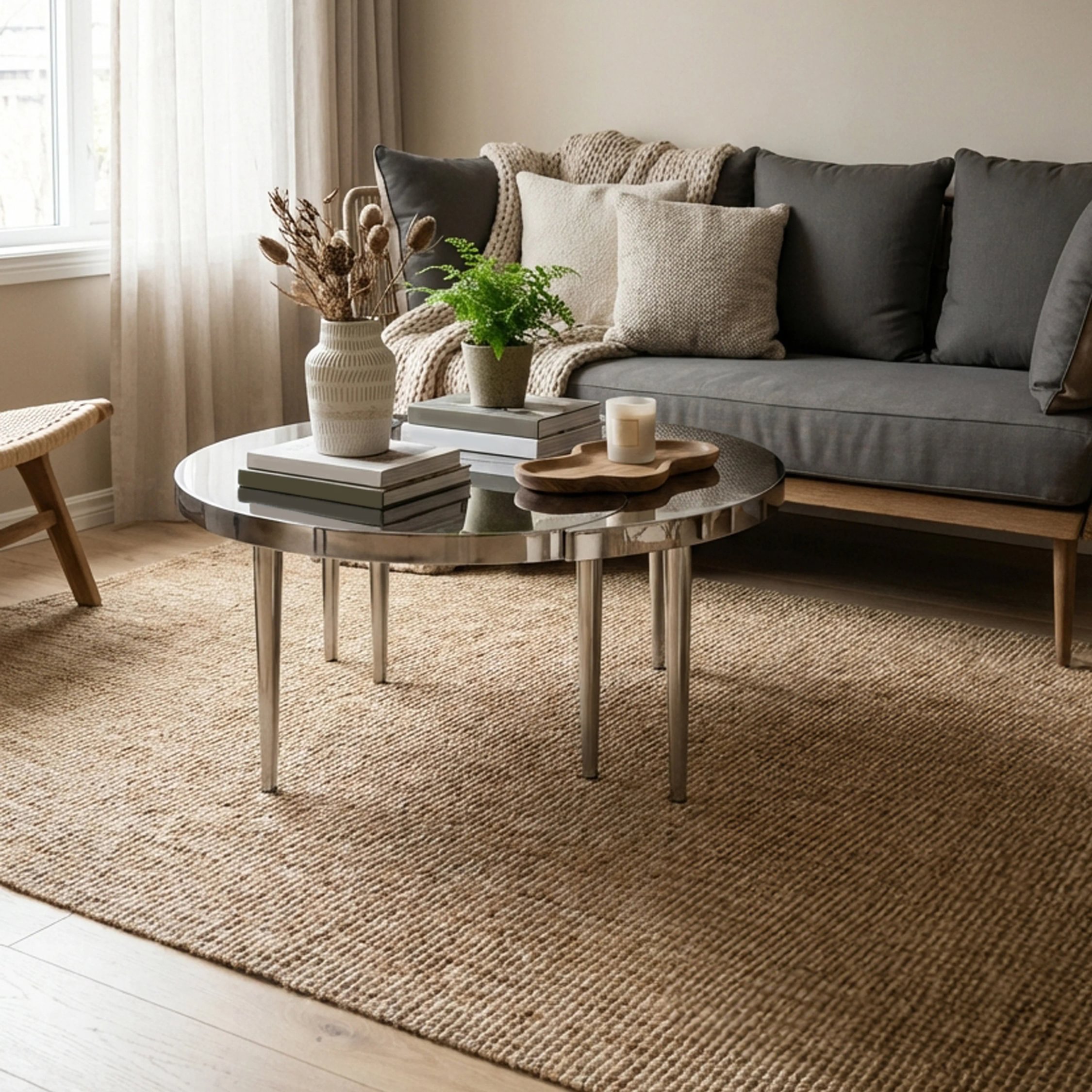 Orsina Yin-Yang Metal Coffee Table - Silver