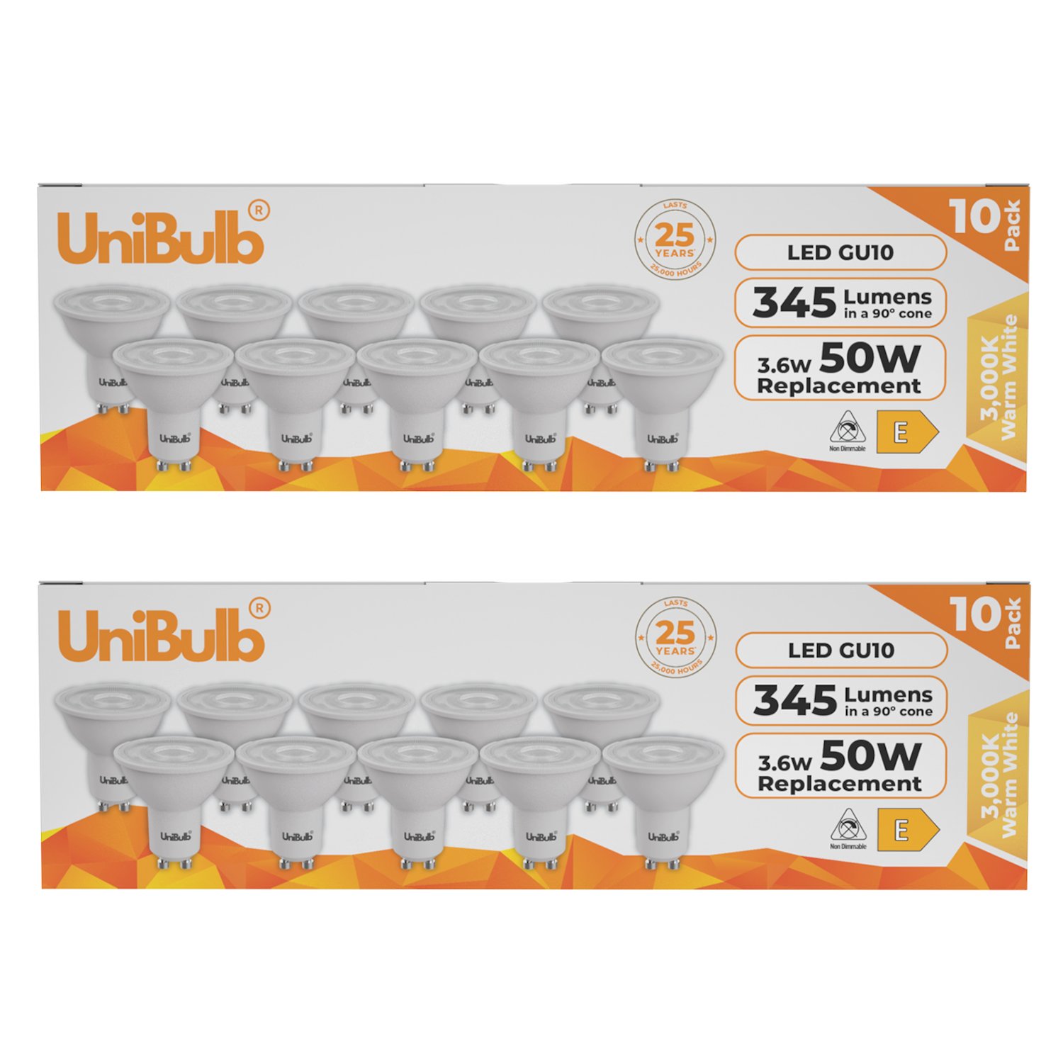 UniBulb 3.6W LED Warm White Spotlight GU10 Light Bulb - Pack of 20