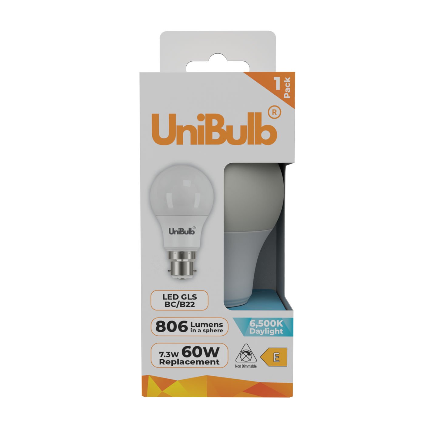 UniBulb 7.3W LED Daylight GLS B22 Light Bulb