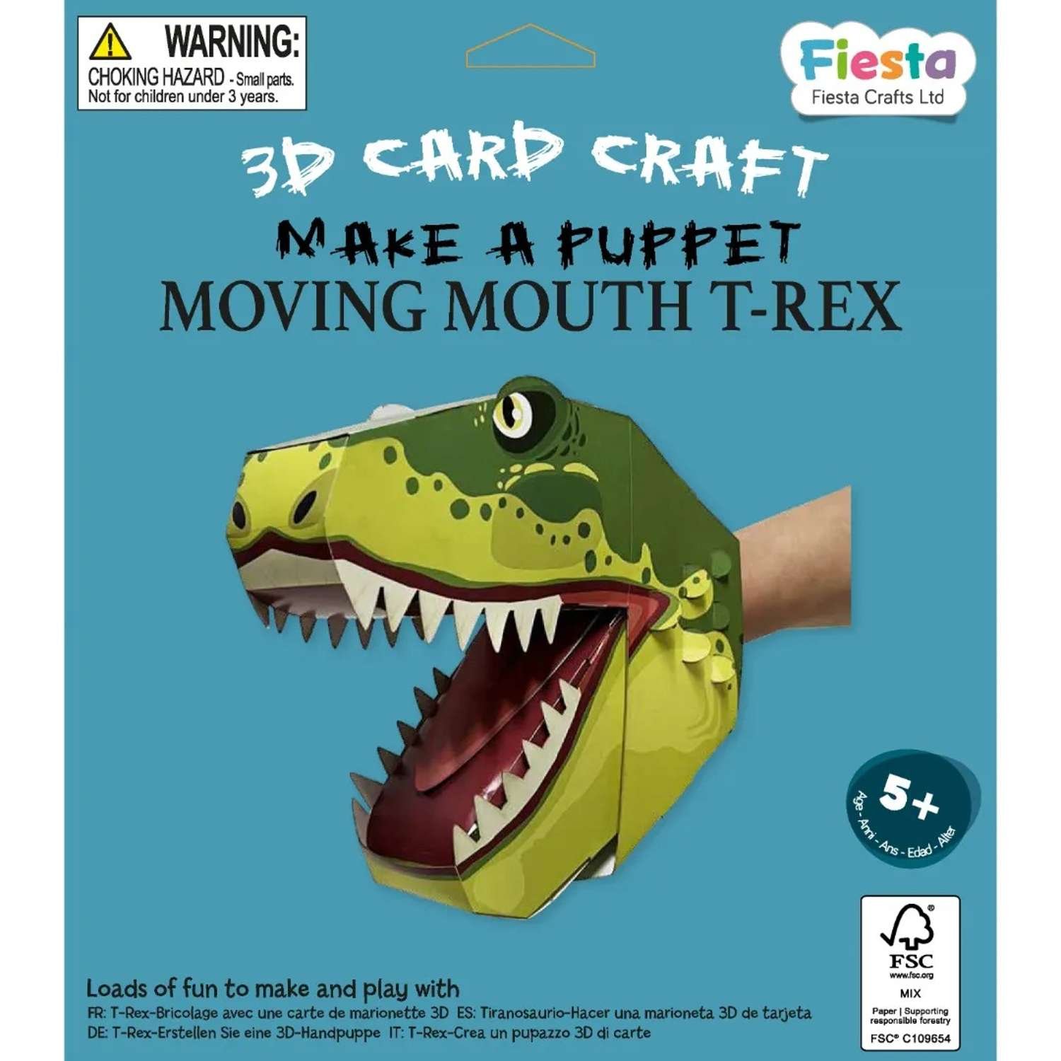 Fiesta Crafts T-Rex 3D Puppet Craft - 5 Years +
