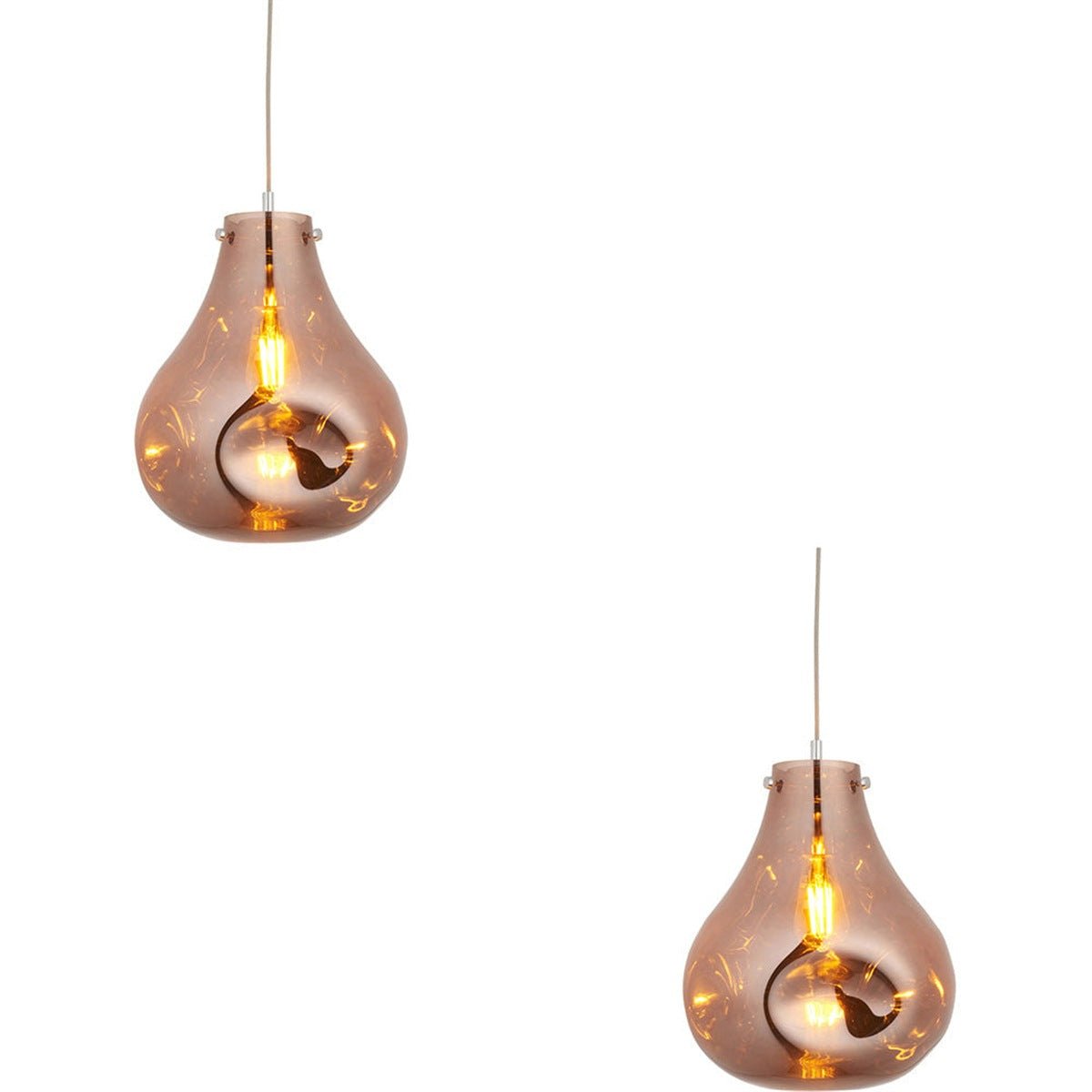 Loops Direct Set of 2 Copper Glass LED Pendant Light - Chrome