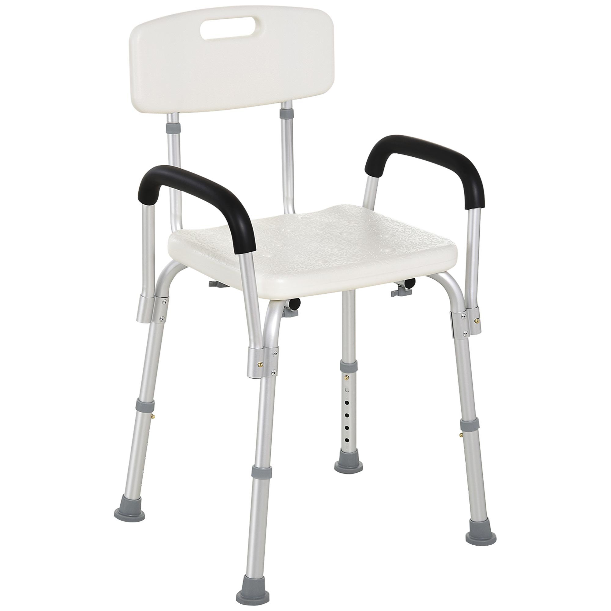 HOMCOM Aluminum Height Adjustable Shower Chair with Arms and Back - White