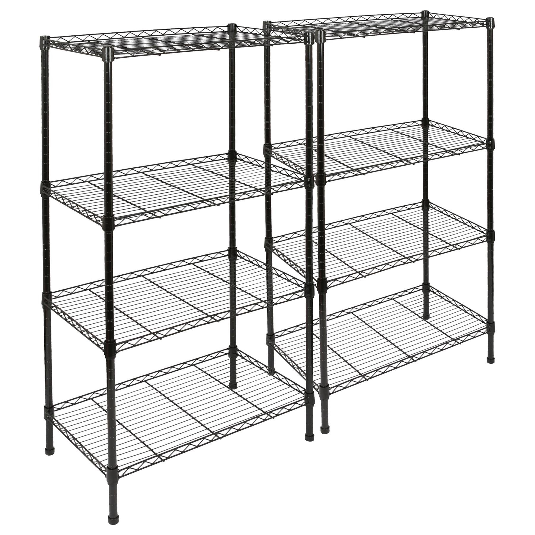 Harbour Housewares 4 Tier Set of 2 Adjustable Wire Shelving Units - Black