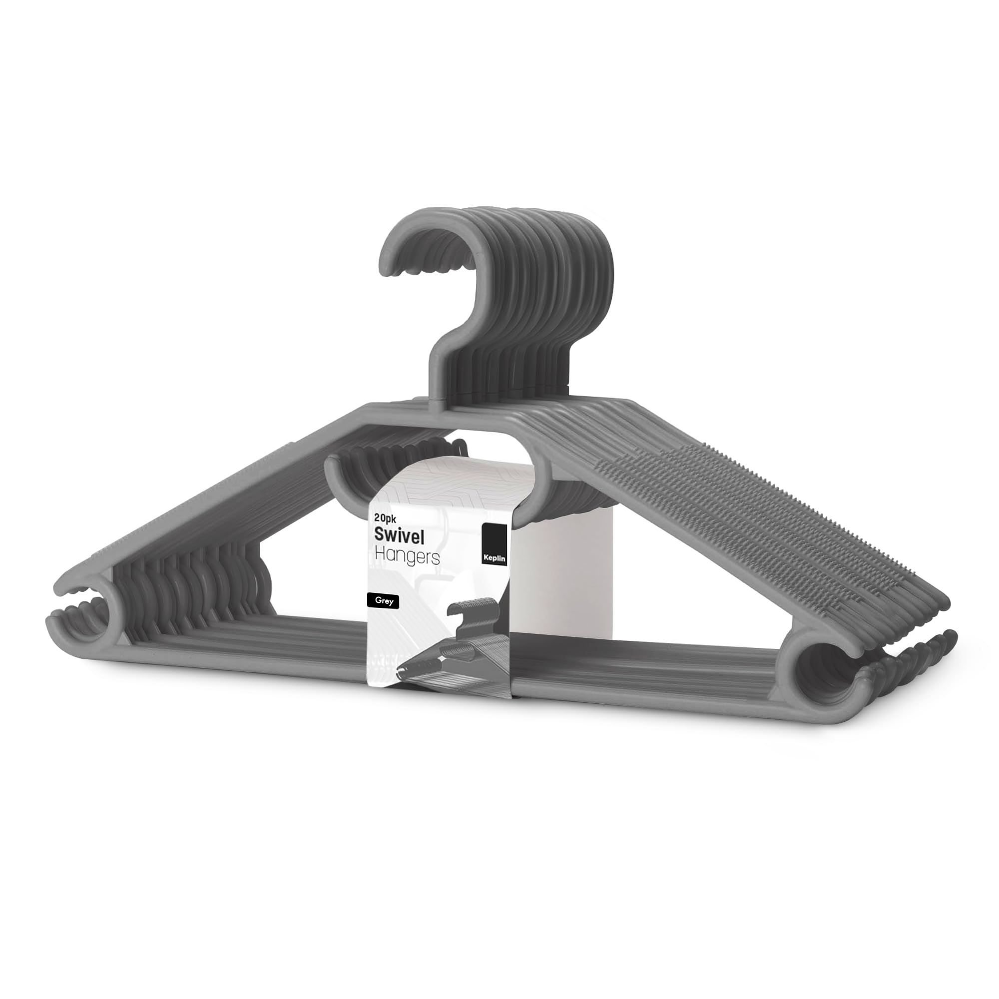 Keplin Grey Space Saving Swivel Hook Hangers - Pack of 20