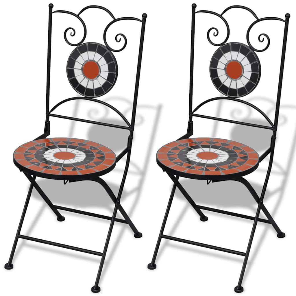 Walplus 2 Piece Ceramic Folding Chairs - Terracotta and White - 37 x 41 x 89 cm