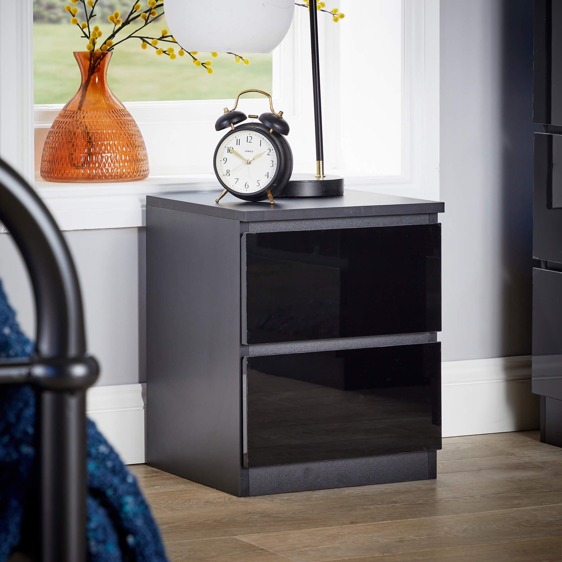 Home Source Lugano 2 Drawer Bedside Cabinet - Black