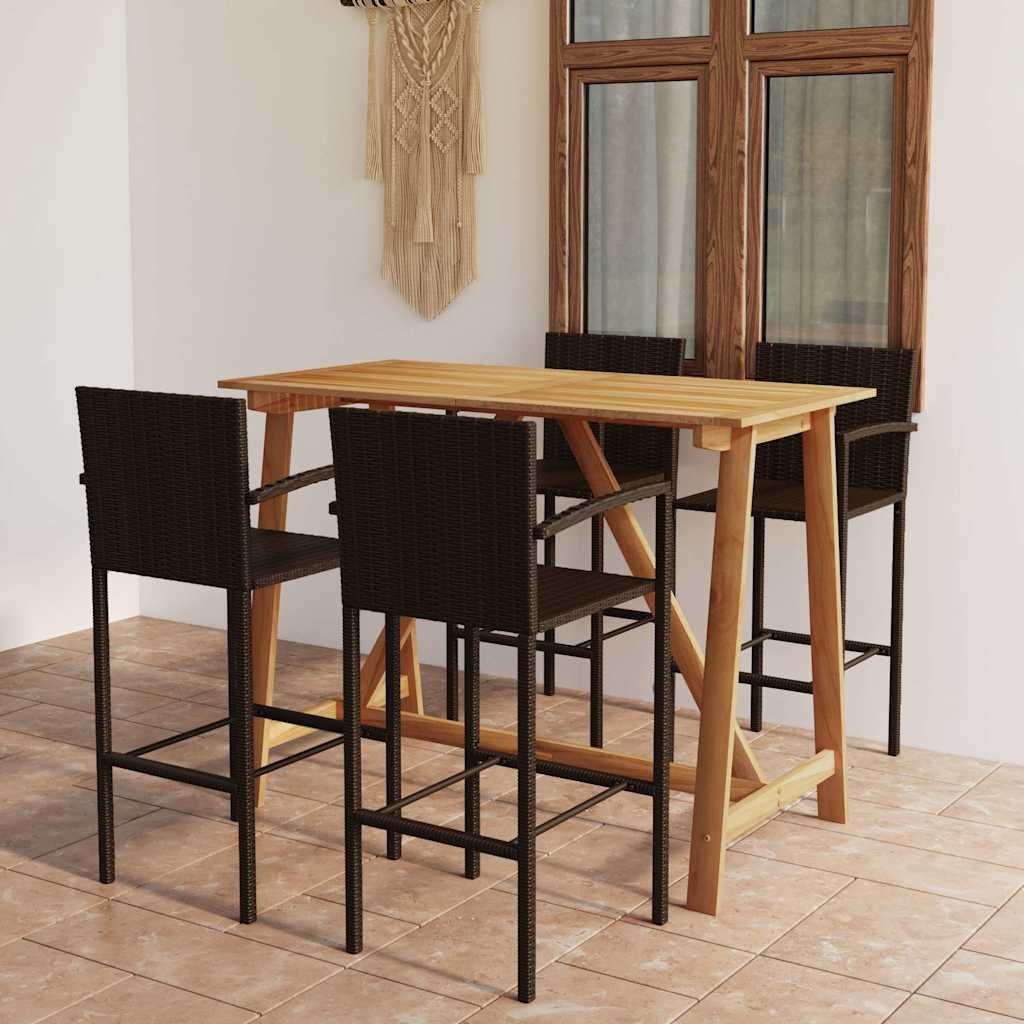 Walplus 5 Piece Solid Acacia Wood Garden Bar Set - Brown - 140 x 70 x 104 cm