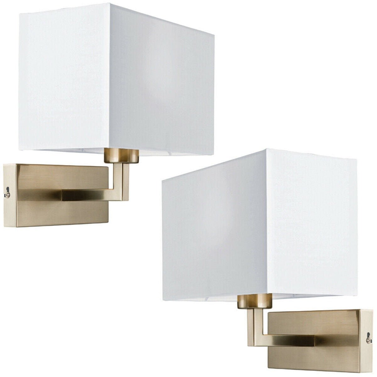 Loops Direct Pack of 2 Steel and Fabric Wall Light - Satin Nickel and White