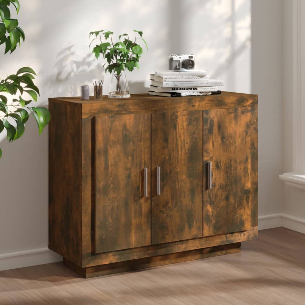 Walplus Engineered Wood Sideboard - Smoked Oak - 92 x 35 x 75 cm