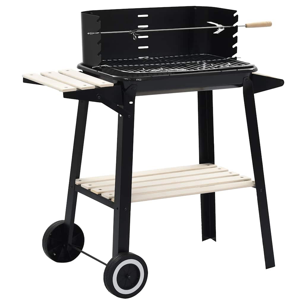 Walplus Steel BBQ Stand with Wheels - Black - 83 x 44 x 87 cm