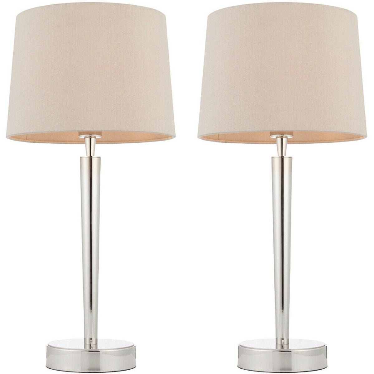 Loops Direct Pack of 2 Steel and Fabric Table Lamp - Bright Nickel/Mink