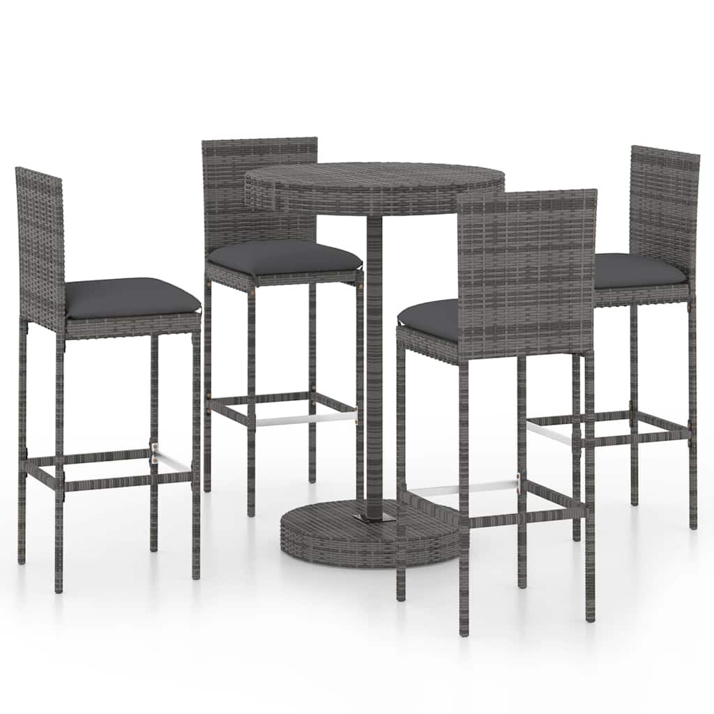 Walplus 5 Piece Poly Rattan With Cushions Garden Bar Set - Grey - 75.5 x 106 cm