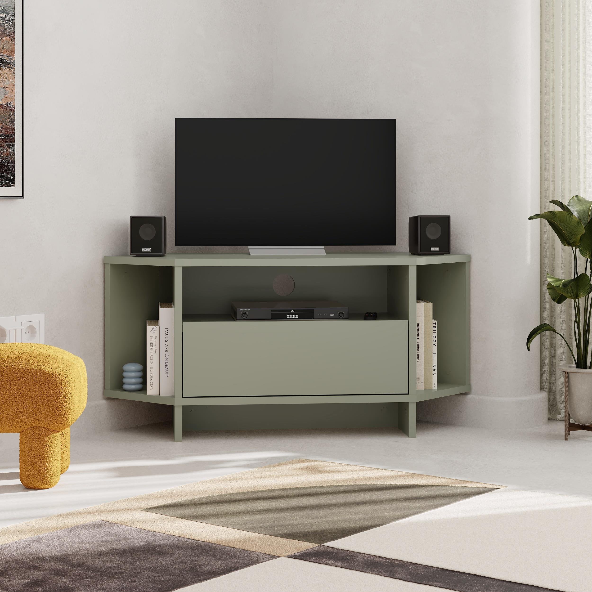 Decortie Viva Corner TV Unit particleboard matt - sage green