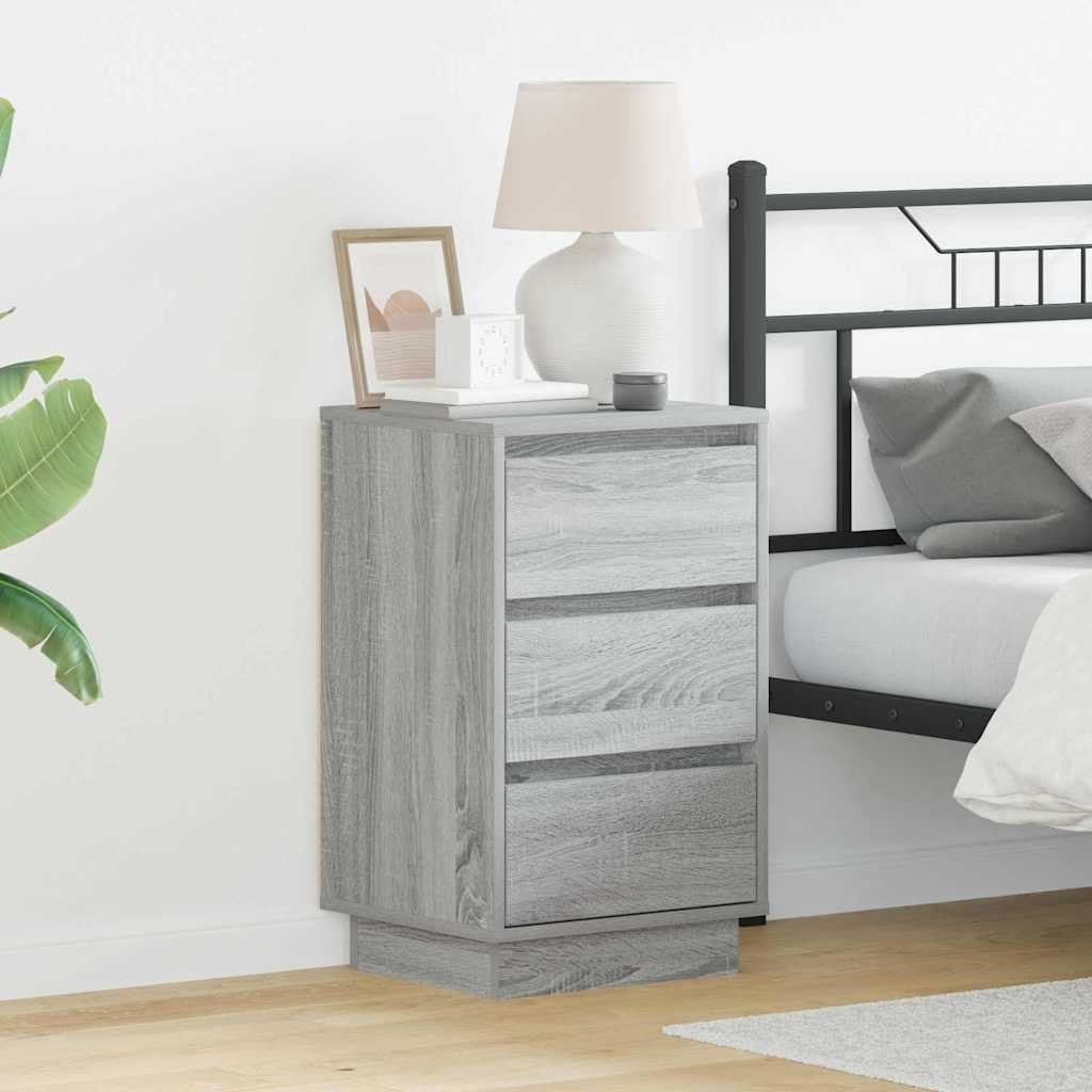 Walplus 3 Drawer Engineered Wood Bedside Cabinet - Grey - 39 x 34.5 x 65 cm
