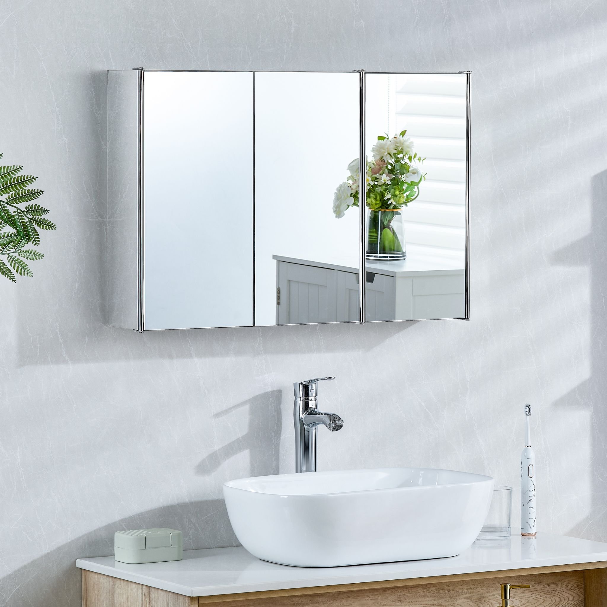 Bath Vida Tiano Stainless Steel Mirrored Triple Cabinet - White