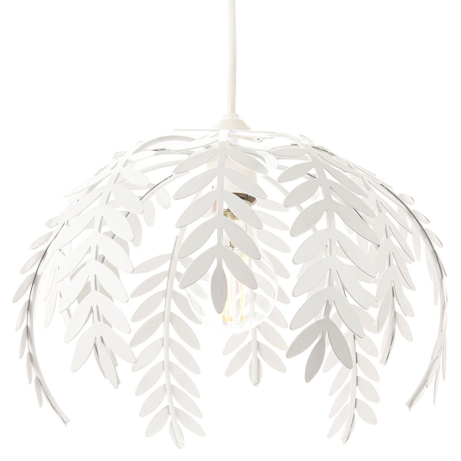 Happy Homewares White Fern Leaf in Shiny Pendant Shade - 28cm