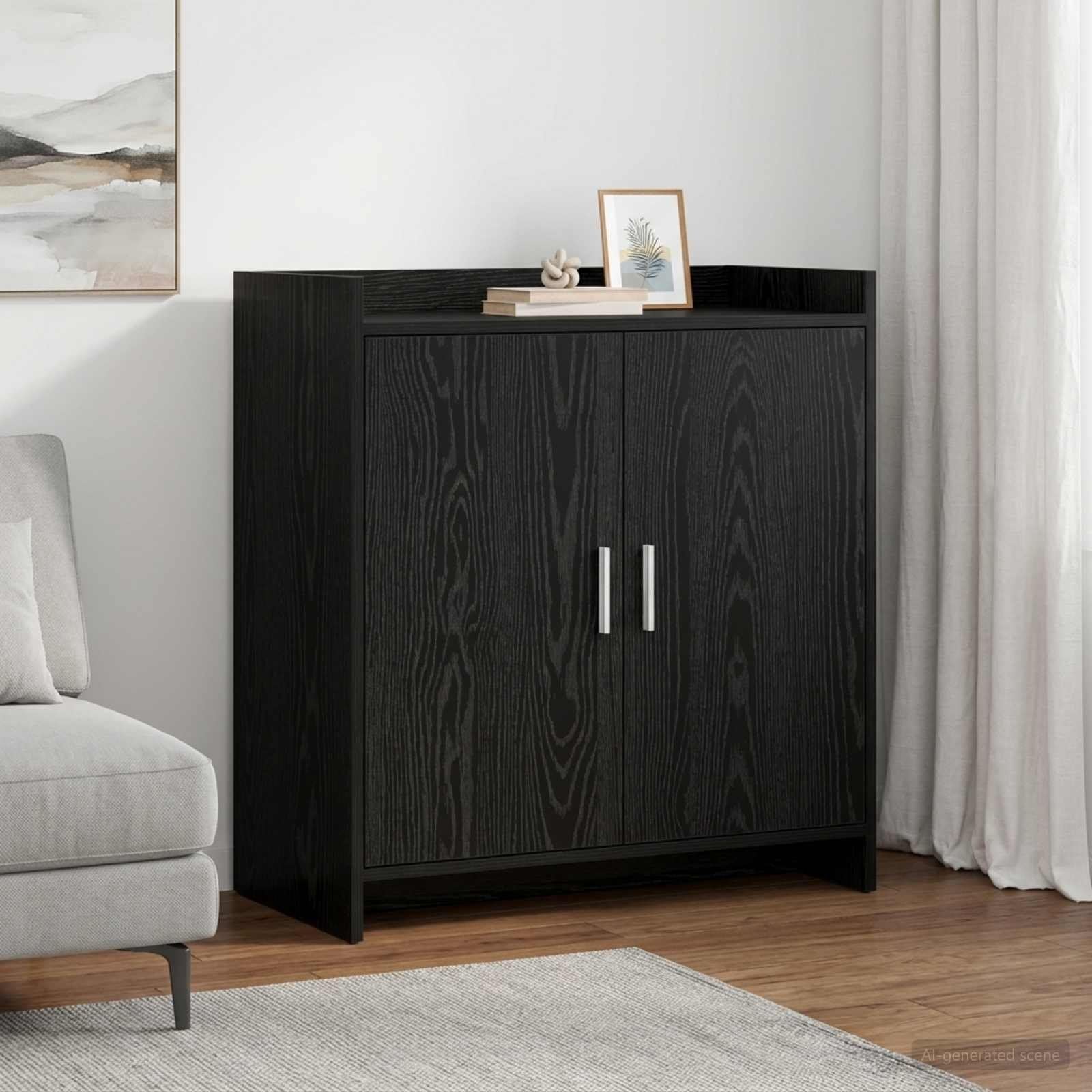 Walplus 2 Door Rectangular Sideboard - Black Oak - 72 x 36 x 80 cm