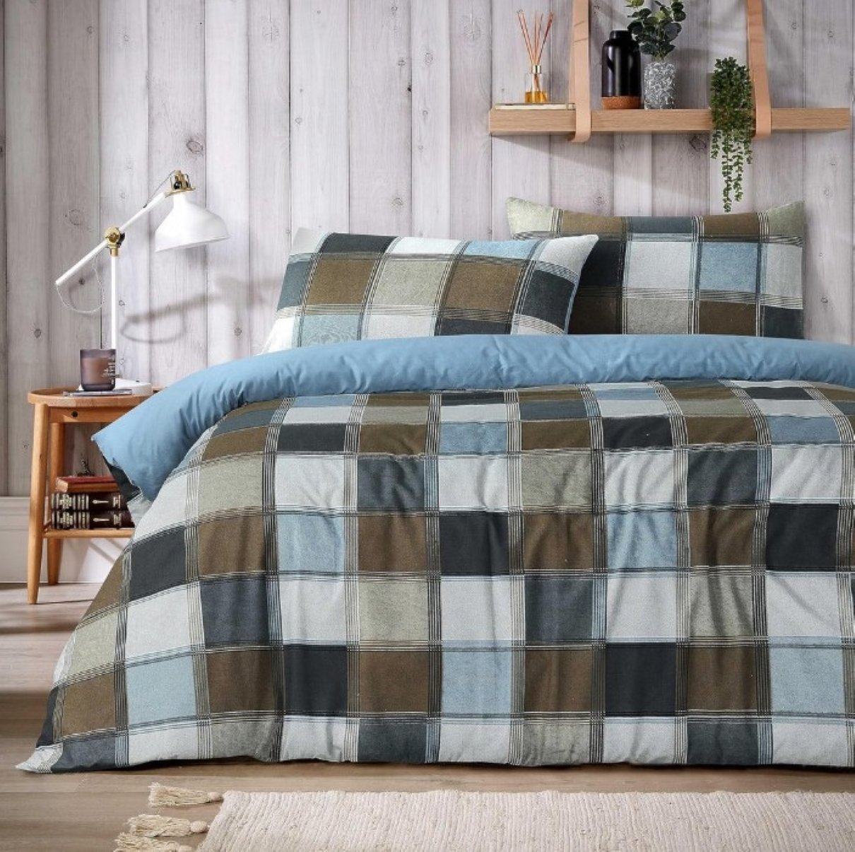 New Edge Blinds Glencoe Check Natural Duvet Set - Single