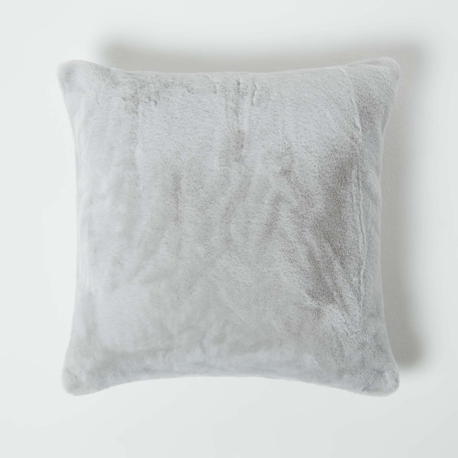 Homescapes Grey Faux Fur Filled Cushion - 46 x 46 cm