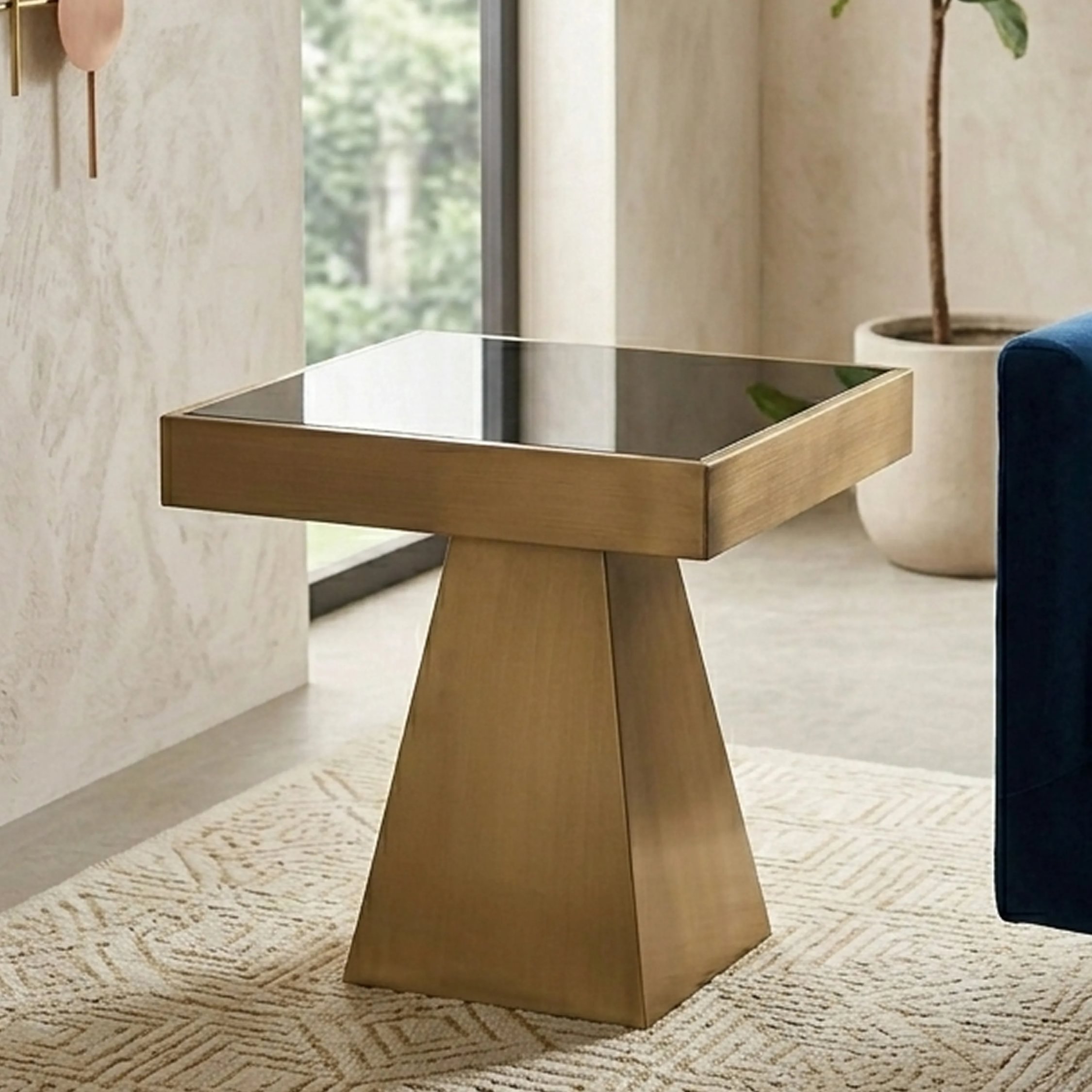 Orsina Tempered Glass Square Side Table – Black and Gold