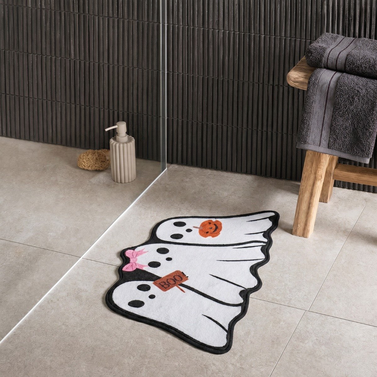 OHS Ghost Family Printed Bath Mat - 45 x 75cm - Black/White