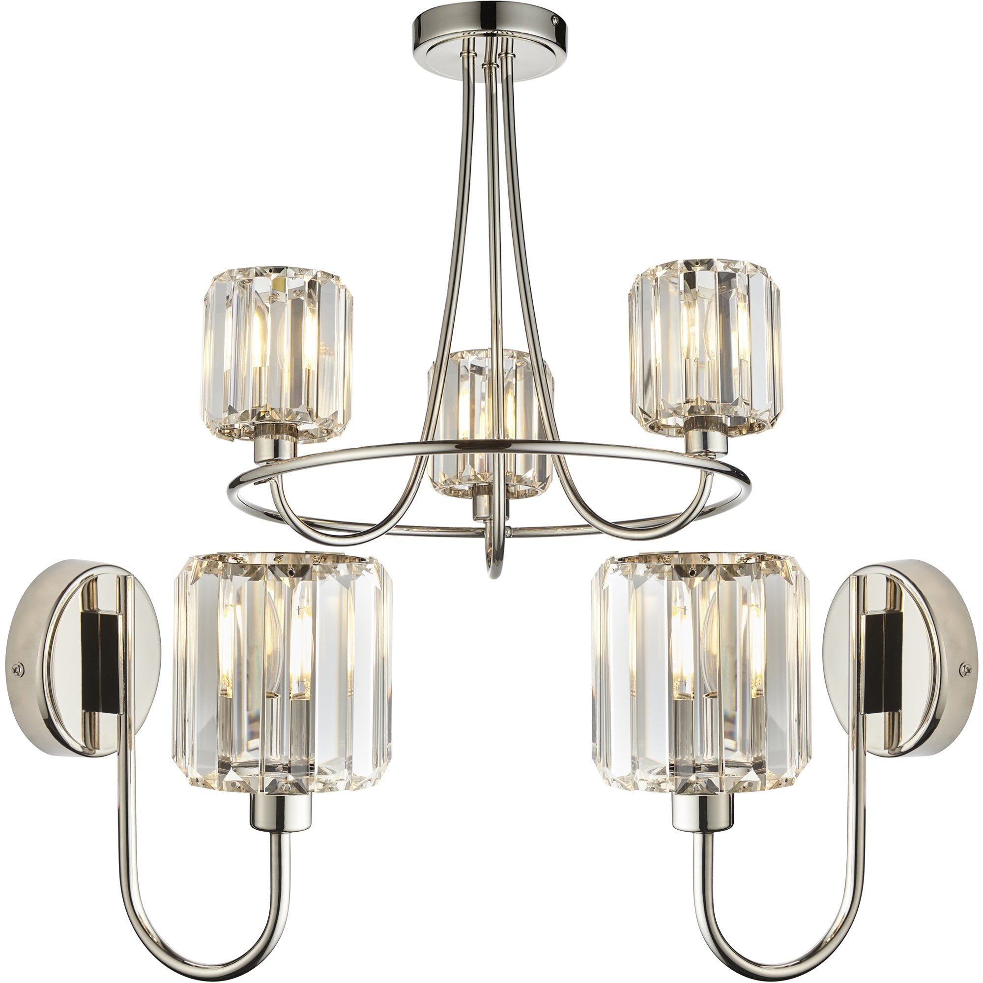 Loops Direct 120cm Diameter Steel and Glass Lighting Set - Antique Brass