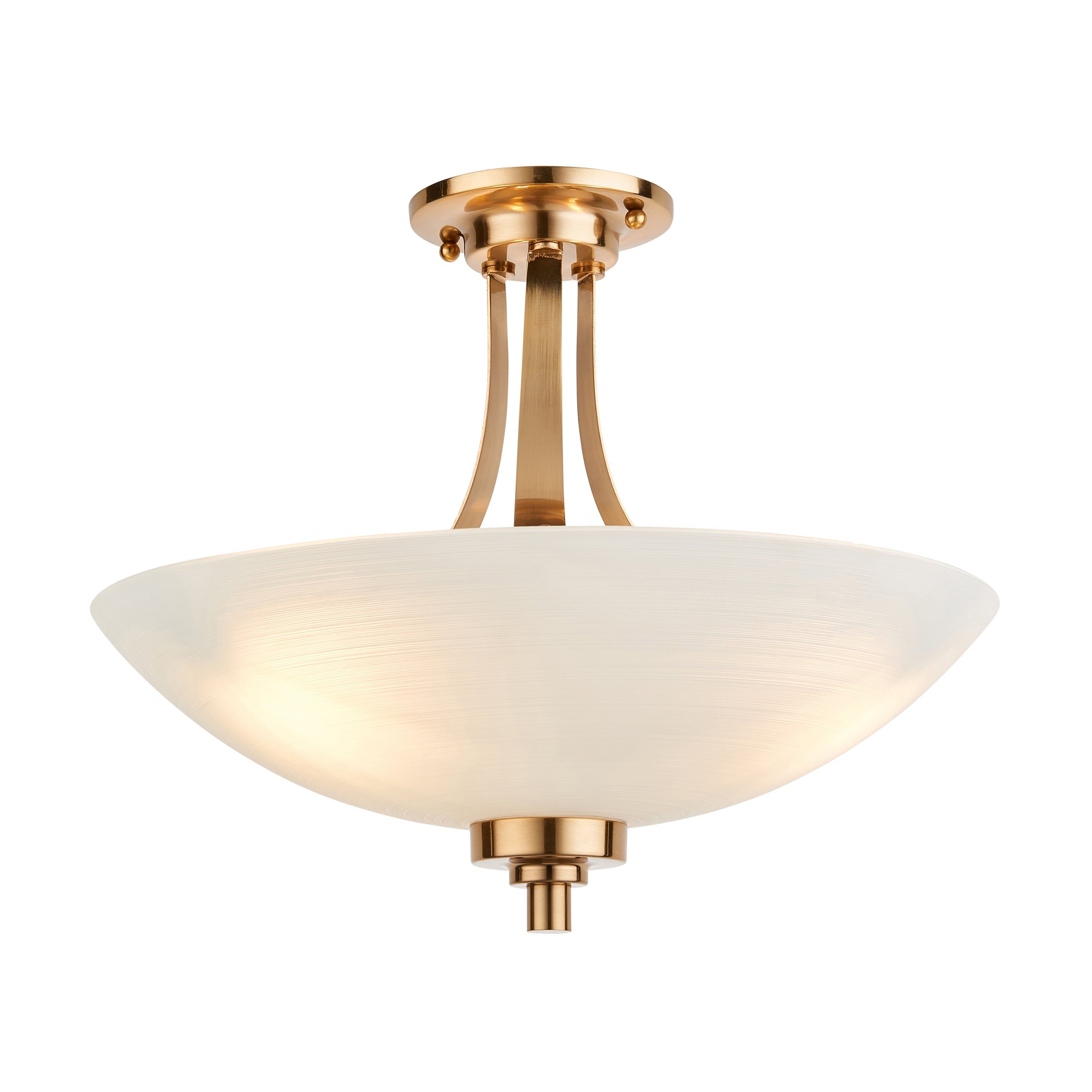 Loops Direct Steel Glass Semi Flush Light - Aged Brass and White