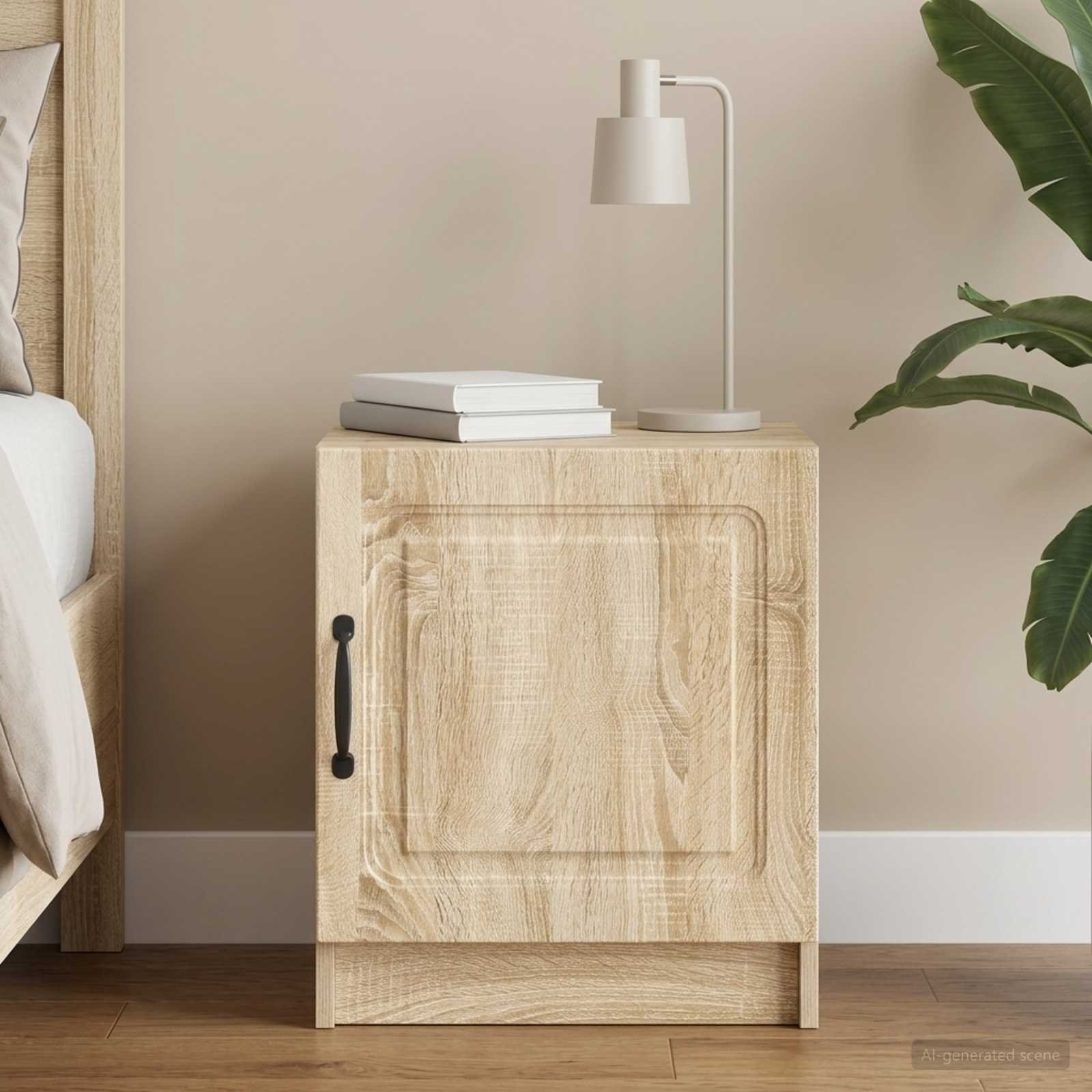 Walplus Engineered Wood Bedside Cabinet - Sonoma Oak - 43 x 34.5 x 47 cm