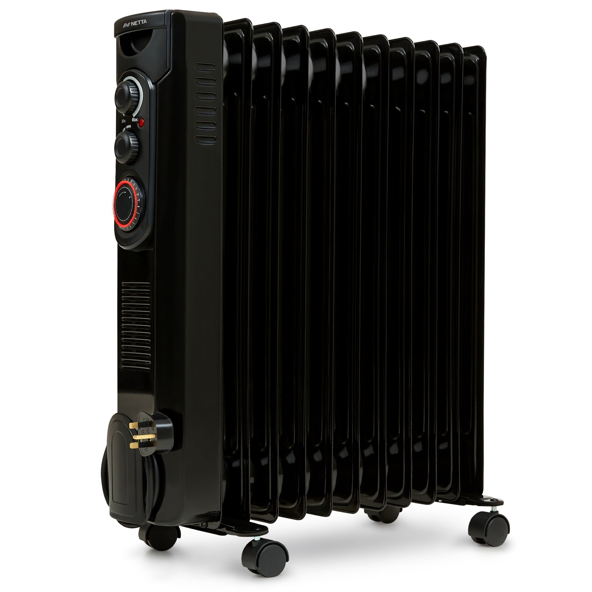 NETTA Oil Filled Radiator 2500WElectric Heater24 Hour Timer - Black