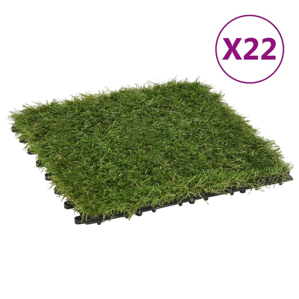 Walplus Pack of 22 Artificial Grass Tiles - Green - 30 x 30 cm