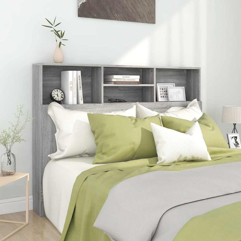 Walplus Engineered Wood Headboard Cabinet - Grey and Oak - 140 x 19 x 103.5 cm