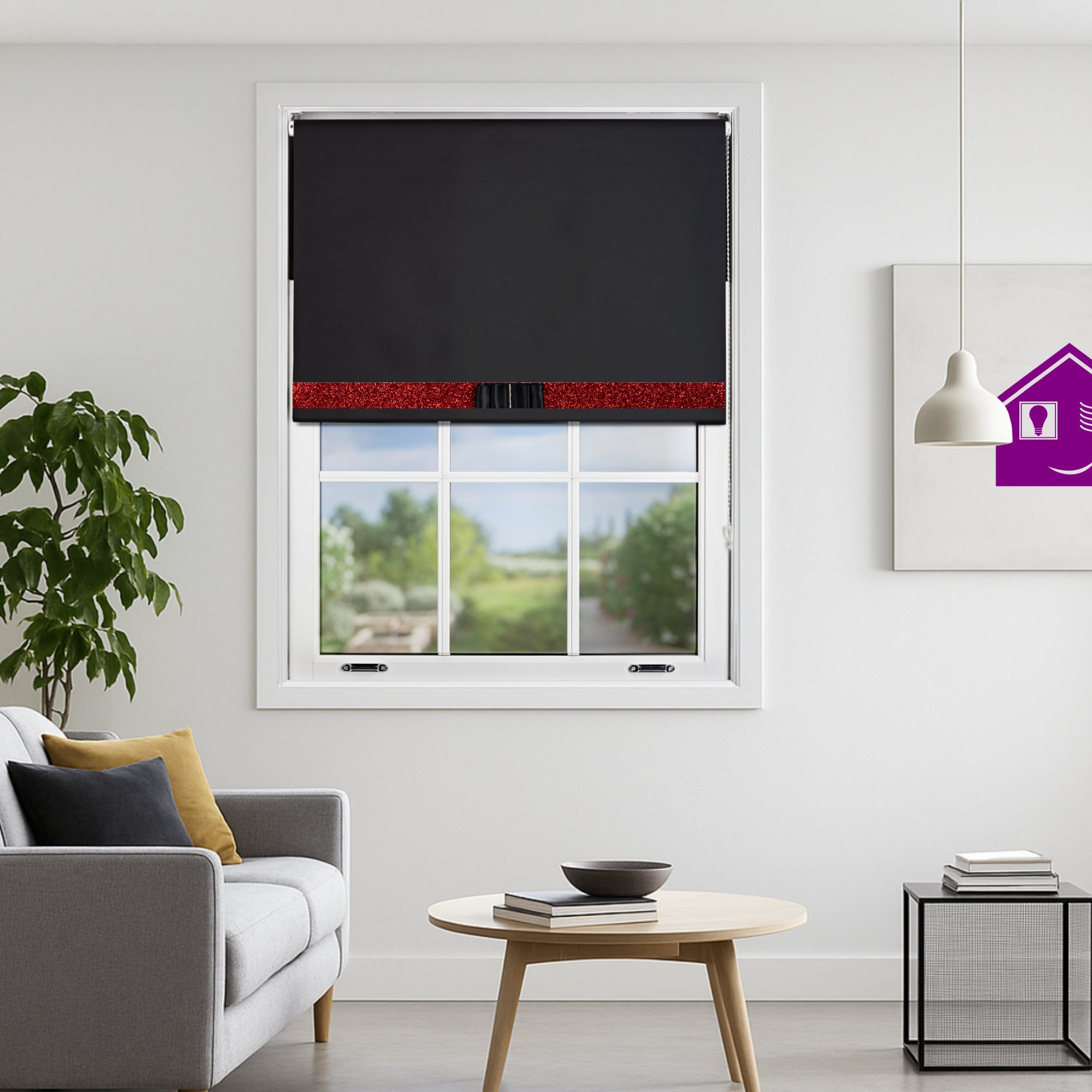 Furnished Black Blackout Roller Blind Glitter and Bow - 45 x 165cm