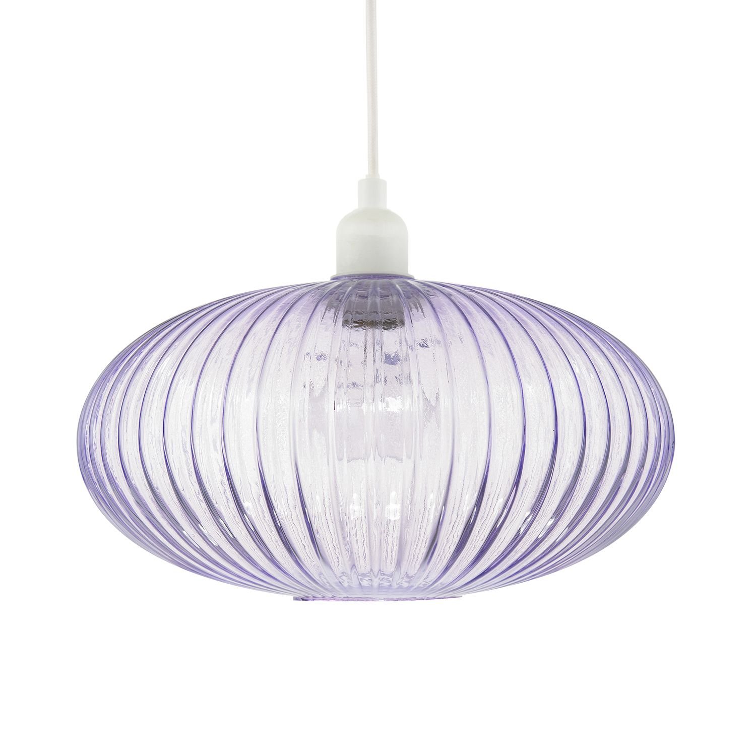Happy Homewares Lilac Line Ribbed Glass Oval Pendant Shade - 30cm