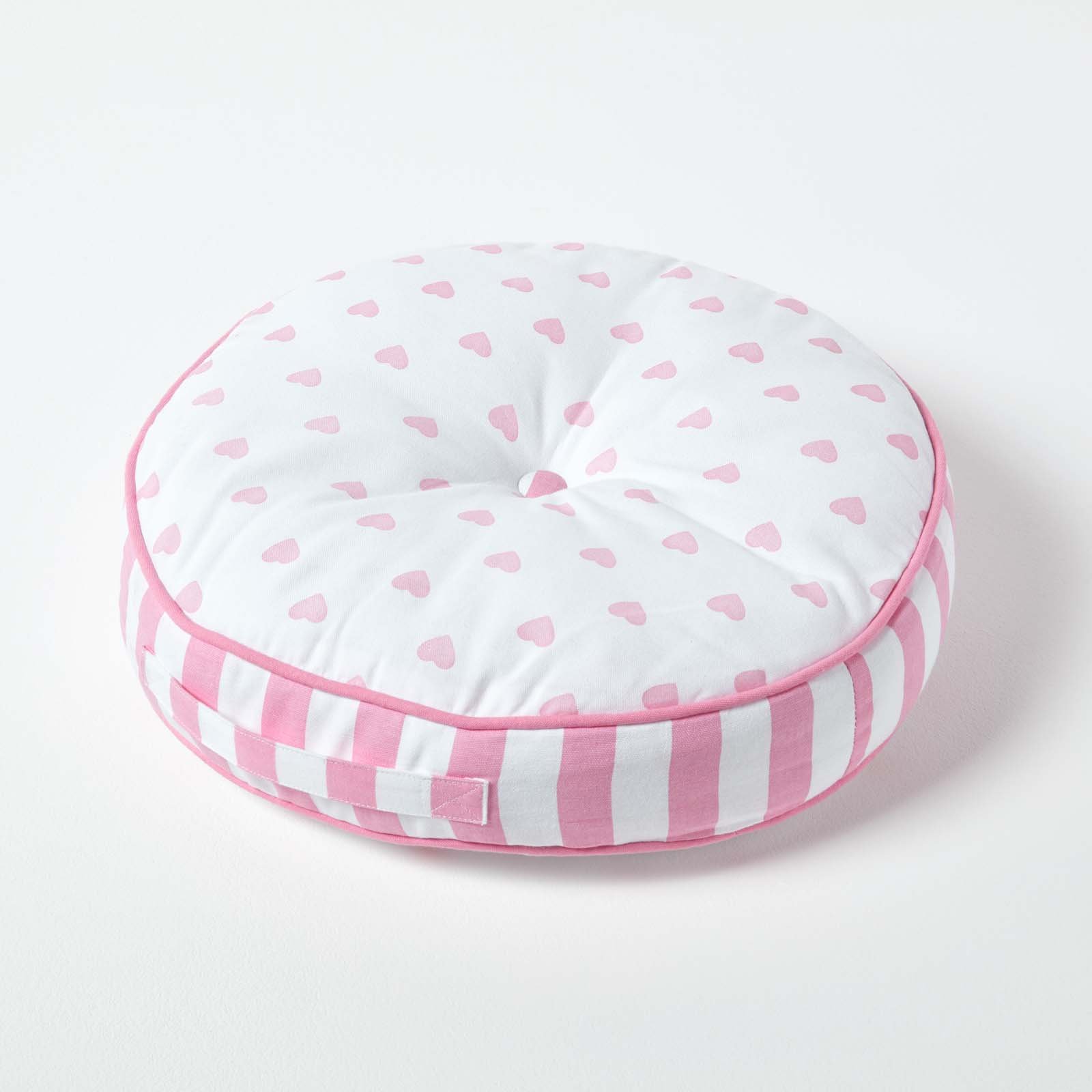 Homescapes Hearts & Stripes Round Floor Cushion - Pink