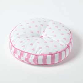 Homescapes Hearts & Stripes Round Floor Cushion - Pink