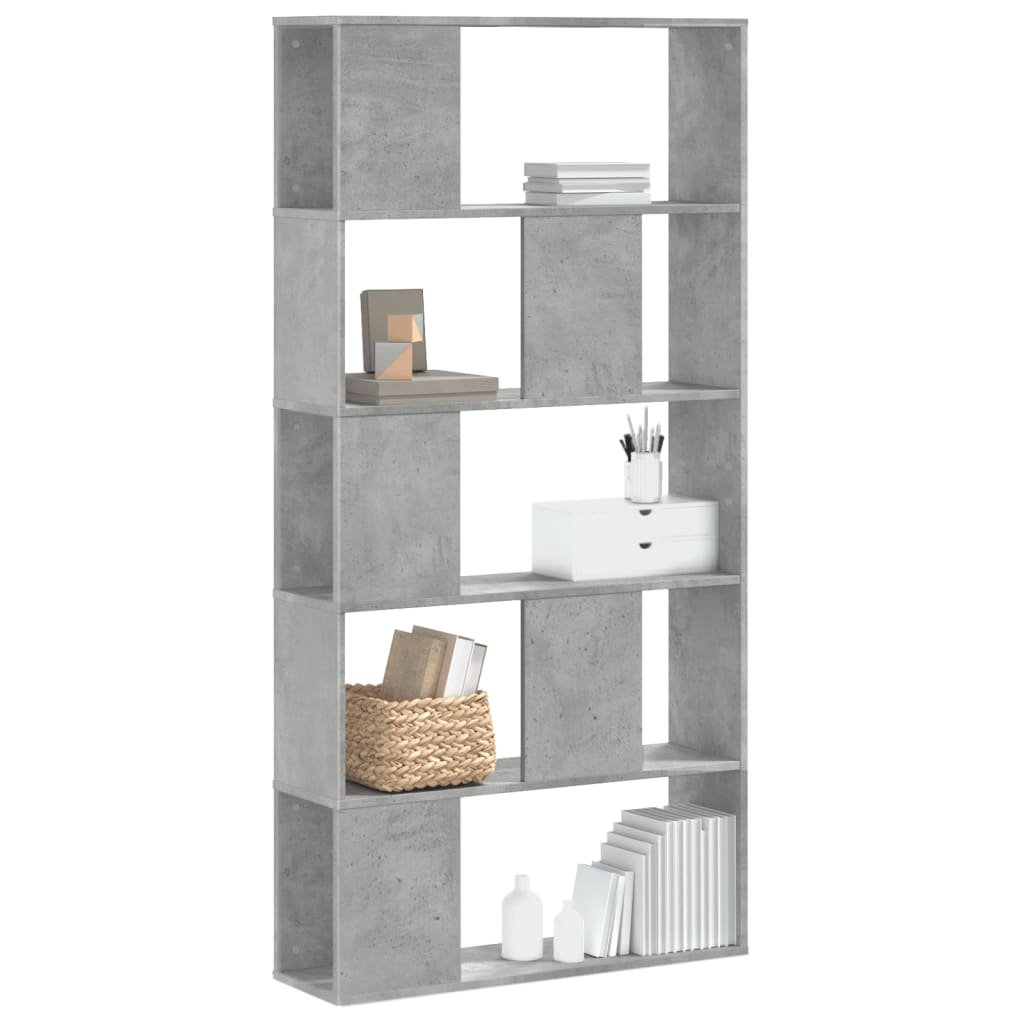 Walplus 5 Tier Engineered Wood Bookcase - Stone Grey - 80.5 x 23.5 x 162.5 cm