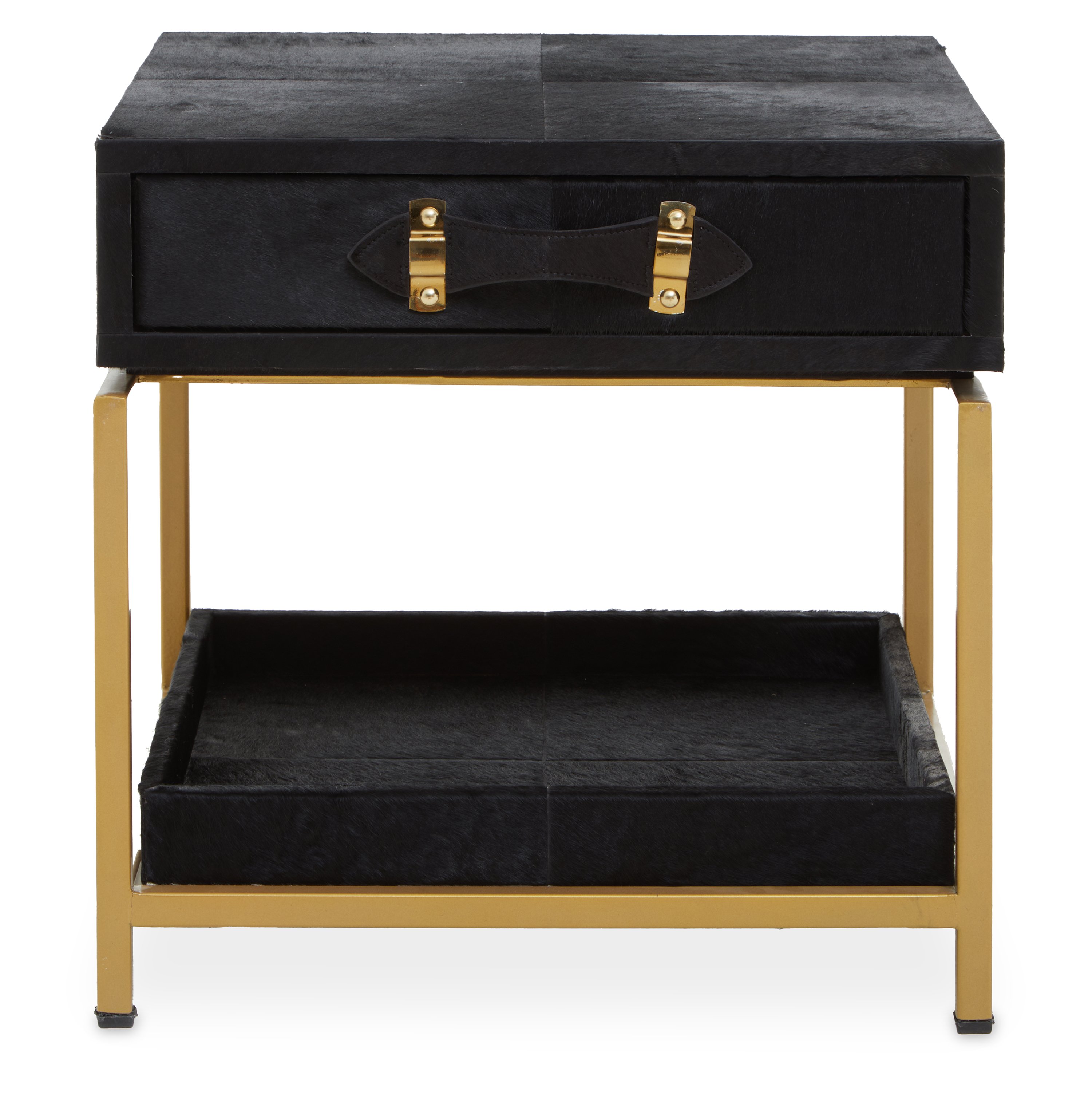 Orsina Kensington Townhouse and Hair-on Leather Side Table – Gold and Black