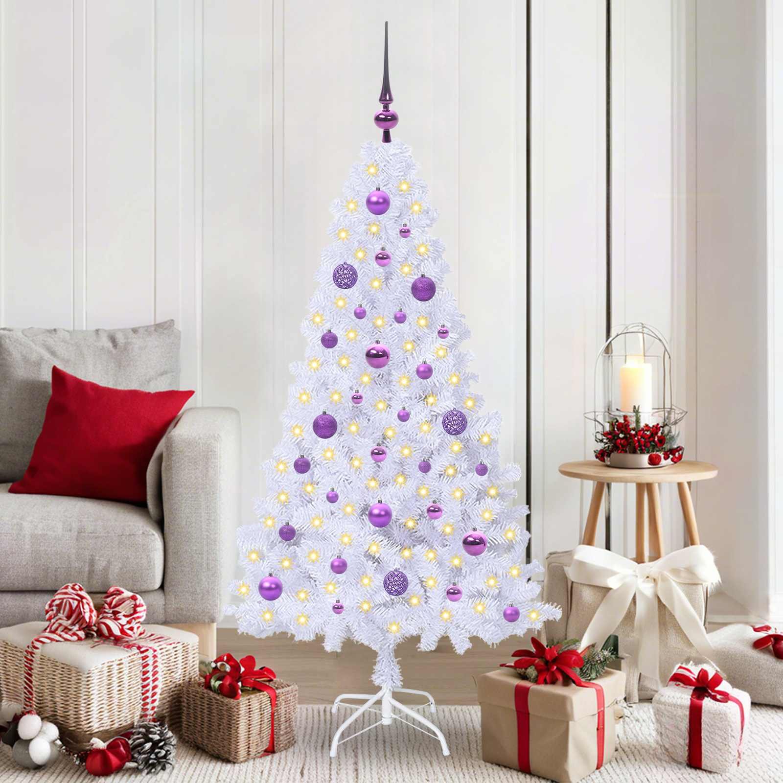Walplus 150 LED Lights Artificial Christmas Tree Compact Base - White - 150 cm
