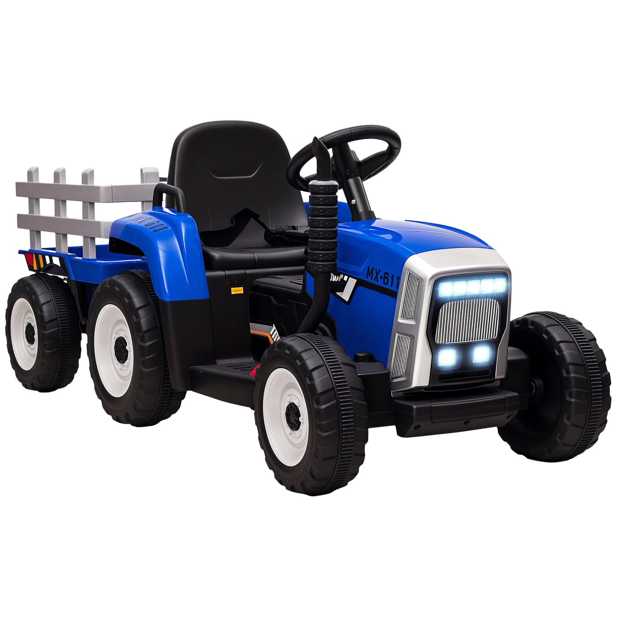HOMCOM 12V 3 to 6 Remote Control Electric Ride on Tractor and Trailer – Blue