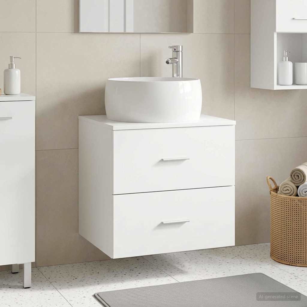 Walplus 2 Drawer Wall Mounted Sink Cabinet - Grey & Oak - 49.5 x 44.5 x 66.5 cm