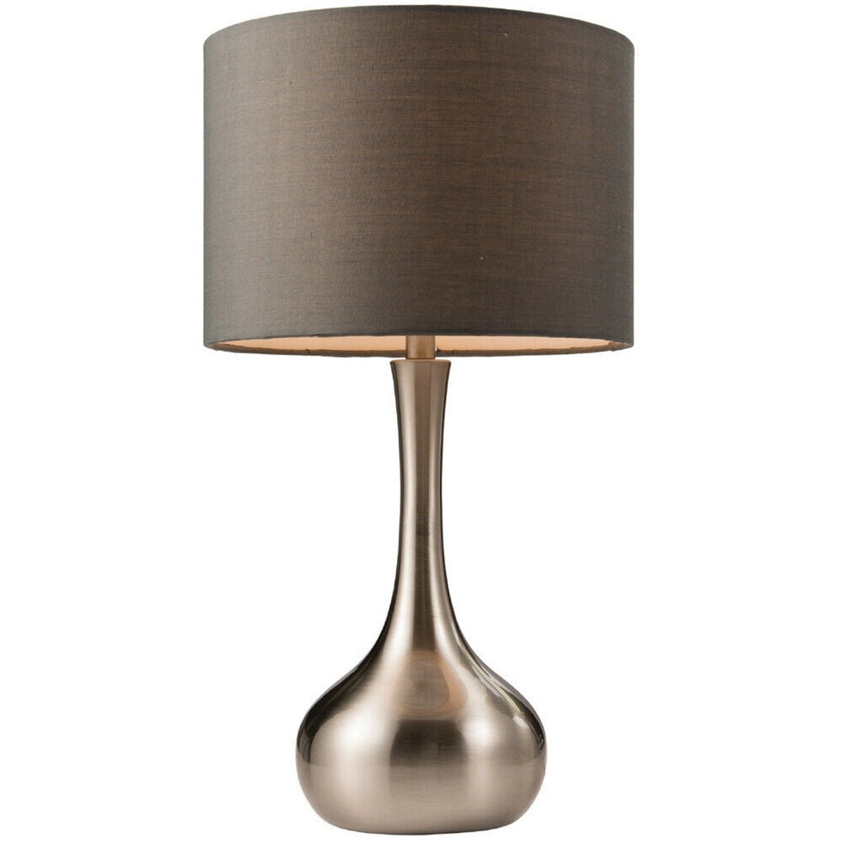 Loops Direct Steel and Fabric Table Lamp - Satin Nickel and Grey