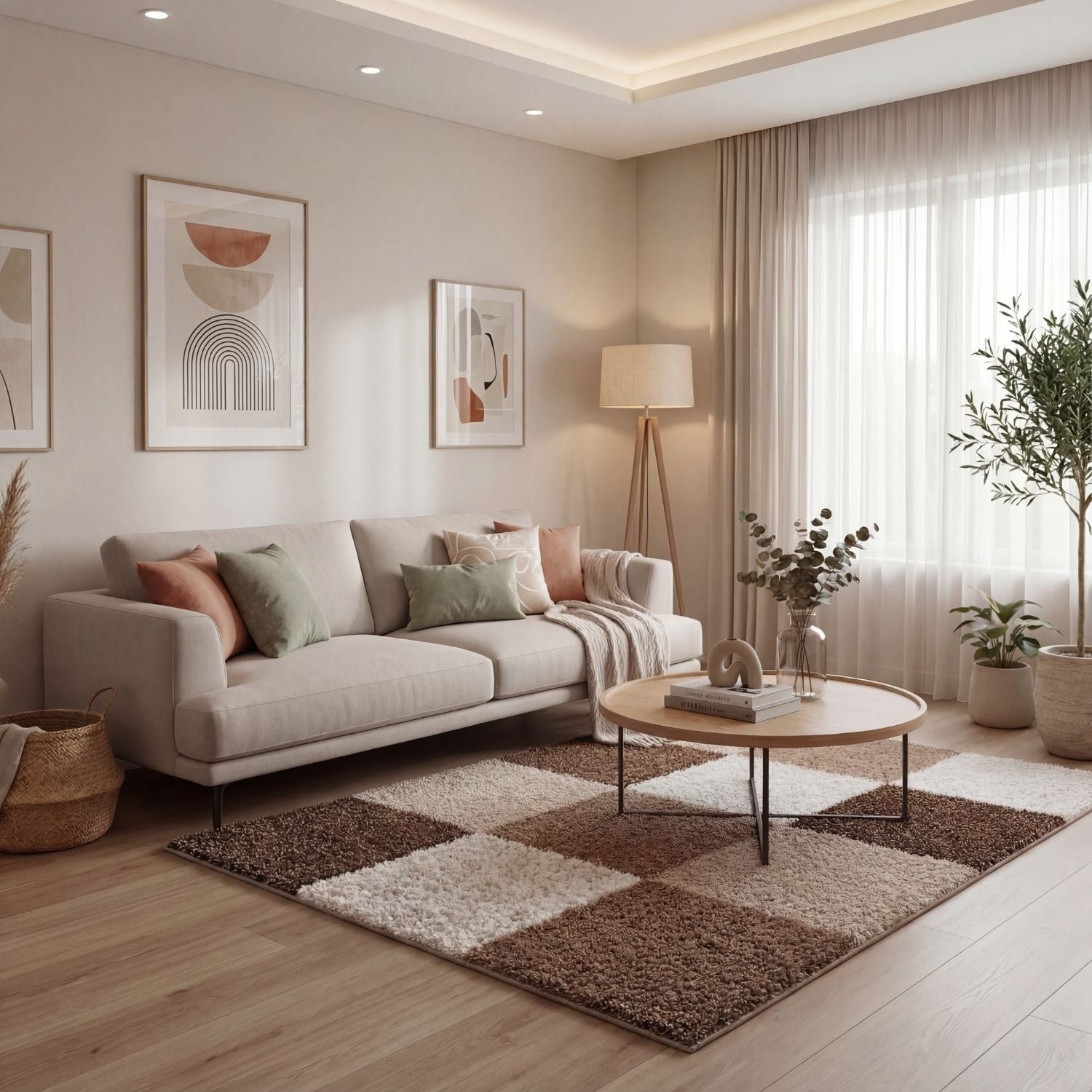 The Rugs Brown Myshaggy Checkered Shaggy Rug - 80 x 150cm