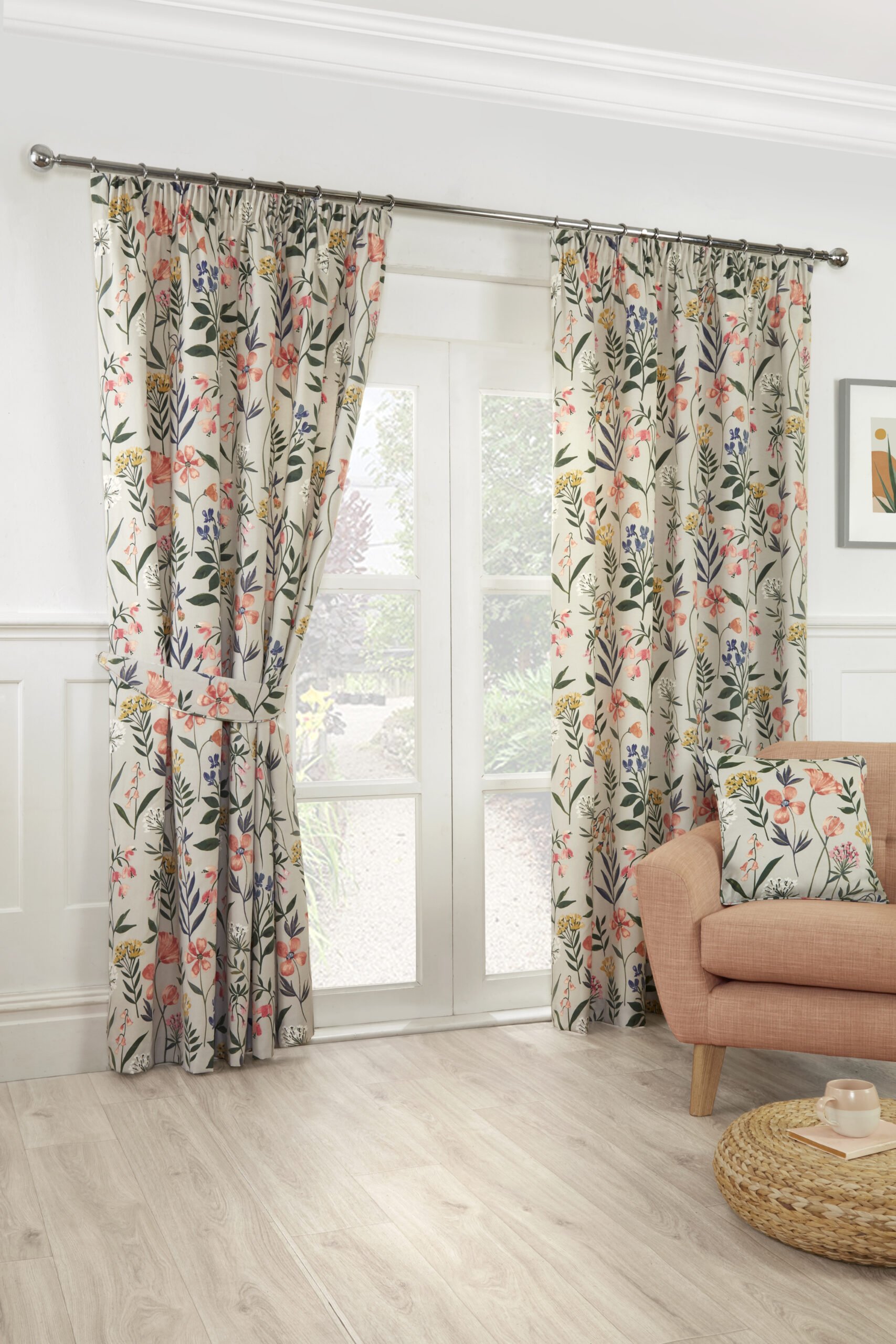Sundour Meadow Fully Lined Floral Pencil Pleat Curtains -117cm x 229cm - Multi