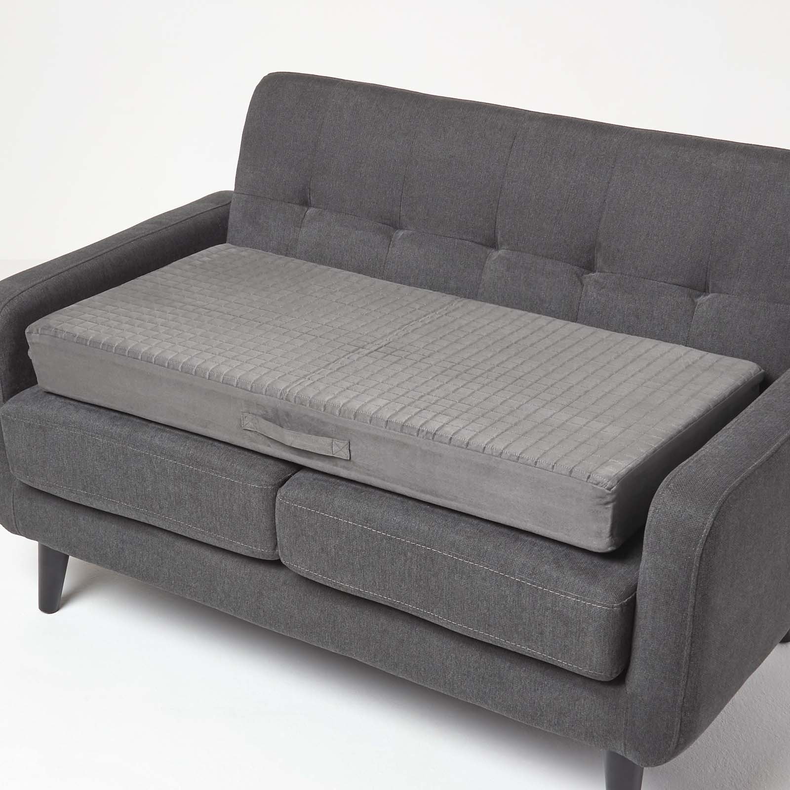 Homescapes Faux Suede Orthopaedic Foam 2 Seater Sofa Booster Cushion - Grey