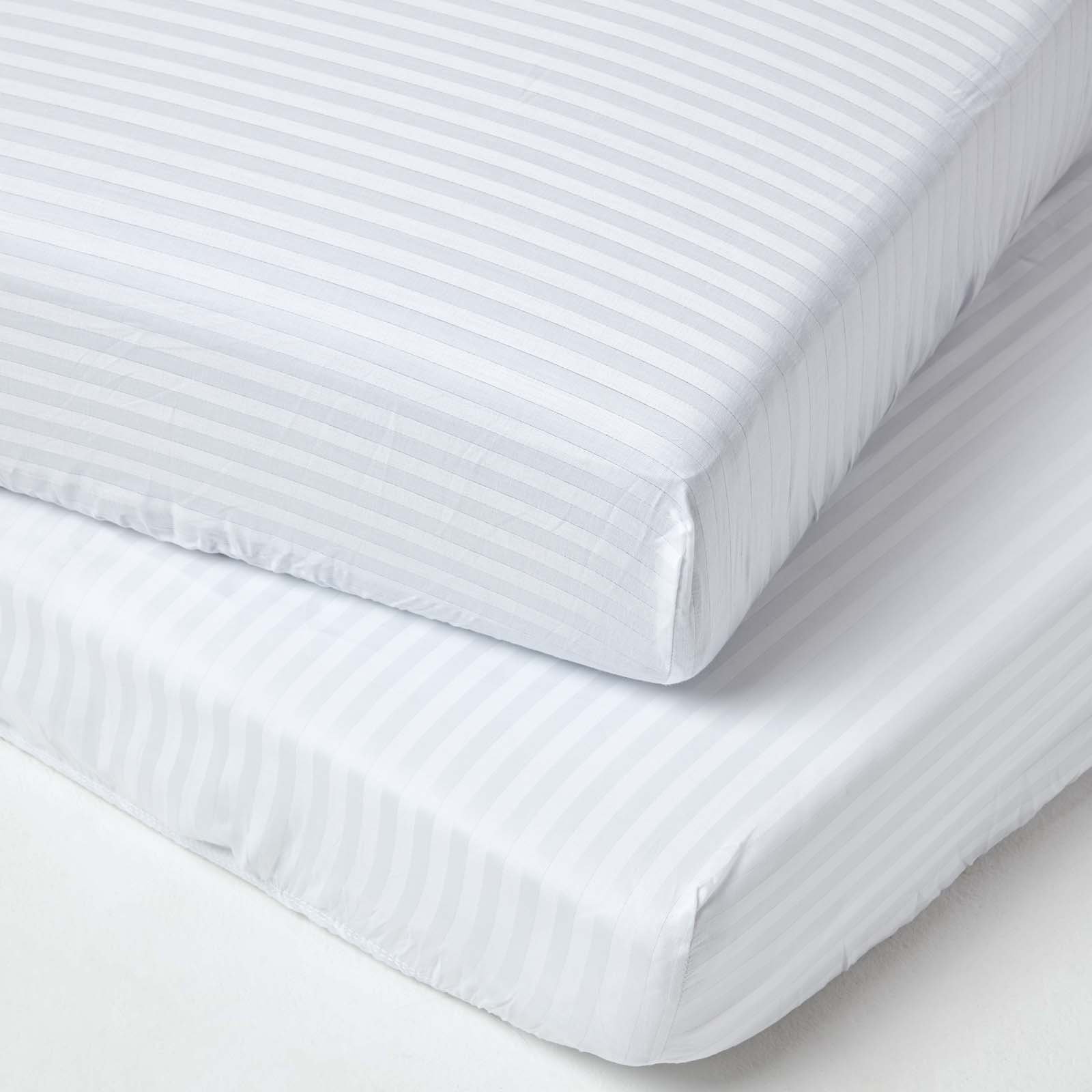 Homescapes 2 Egyptian Cotton White Kids Satin Stripe Fitted Sheets - Cot Bed