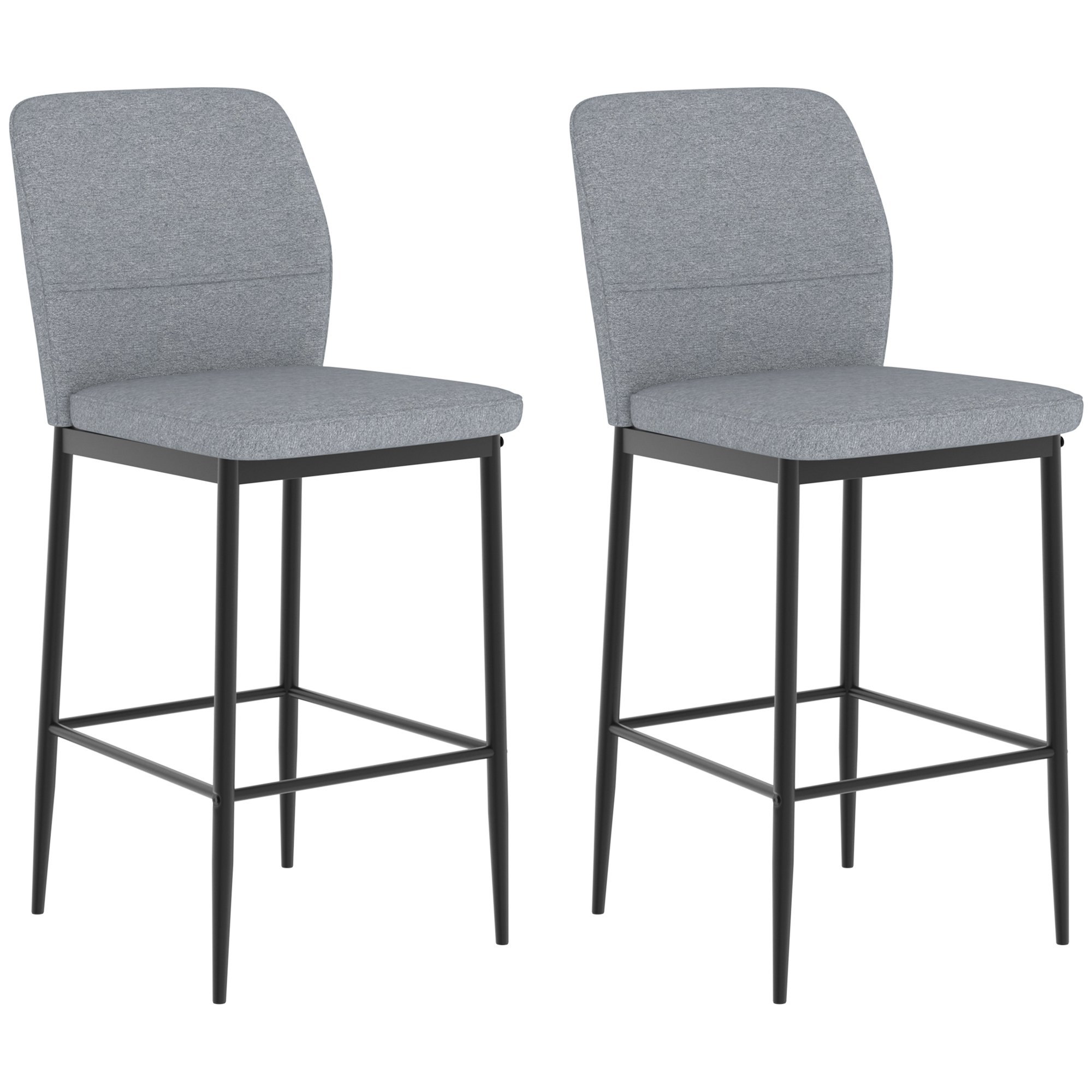 HOMCOM Set of 2 Kitchen Counter Velvet Bar Stools - Grey