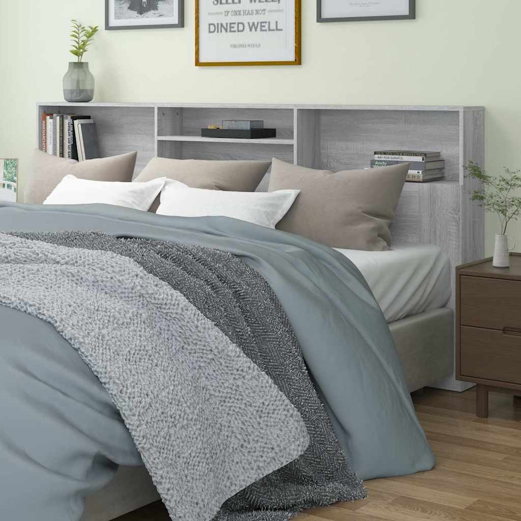 Walplus Engineered Wood Headboard Cabinet - Grey and Oak - 220 x 19 x 103.5 cm
