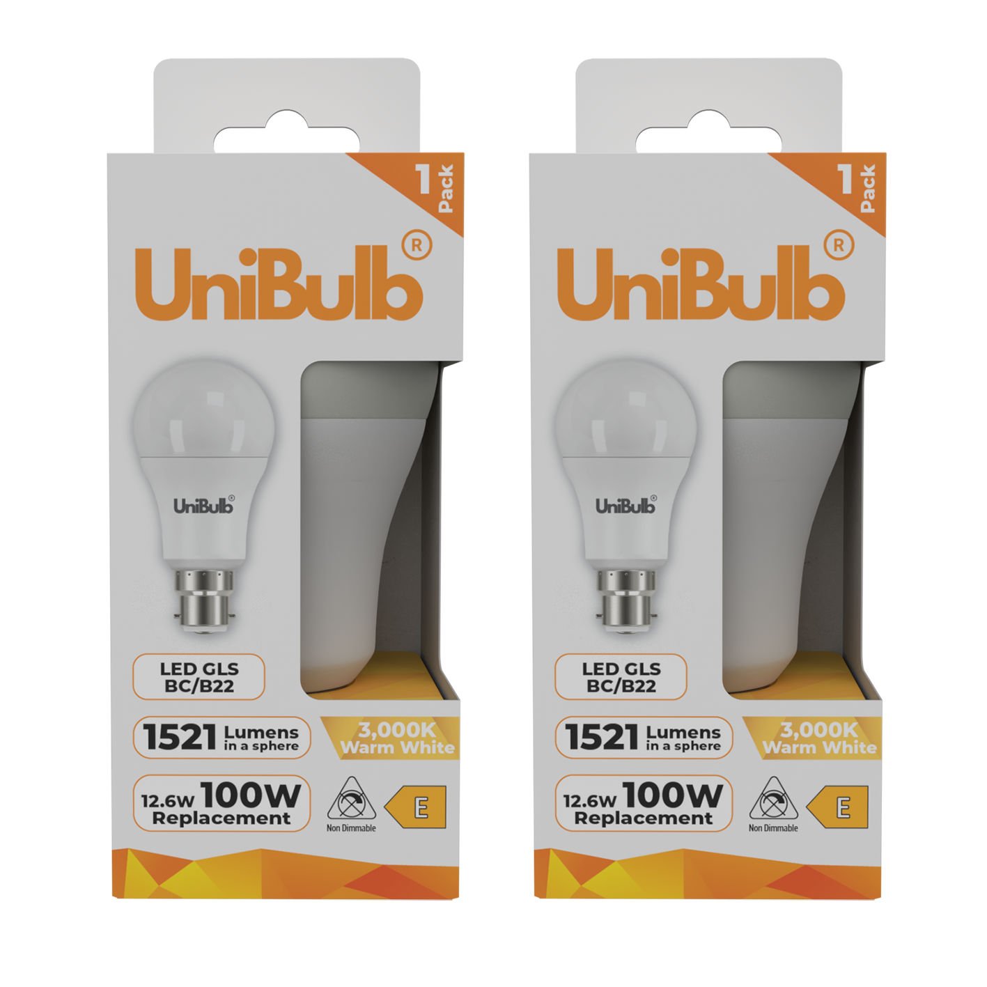 UniBulb 12.6W LED Warm White GLS B22 Light Bulb - Pack of 2